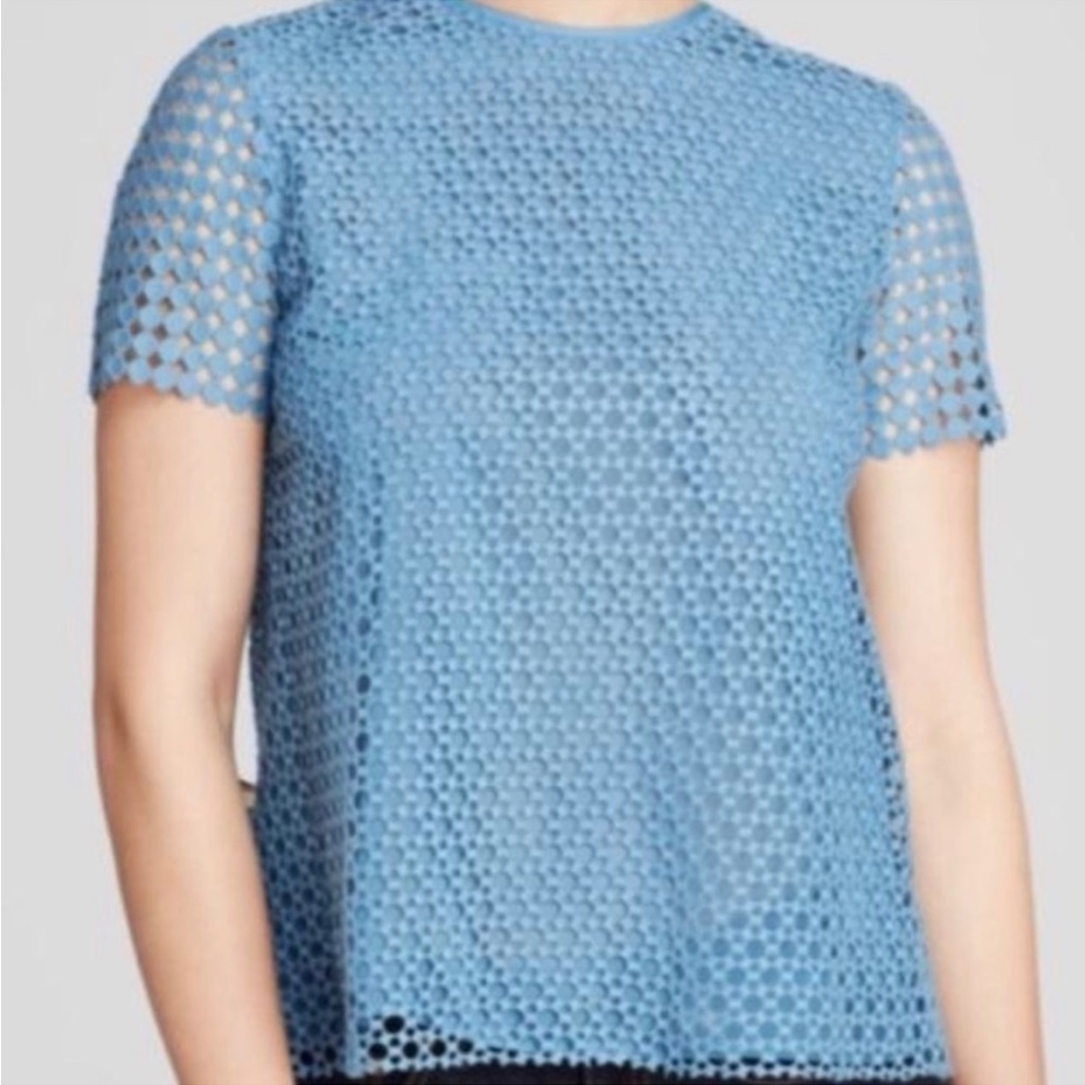 Tory Burch Short Sleeve Eyelet Top - Blue - size 10